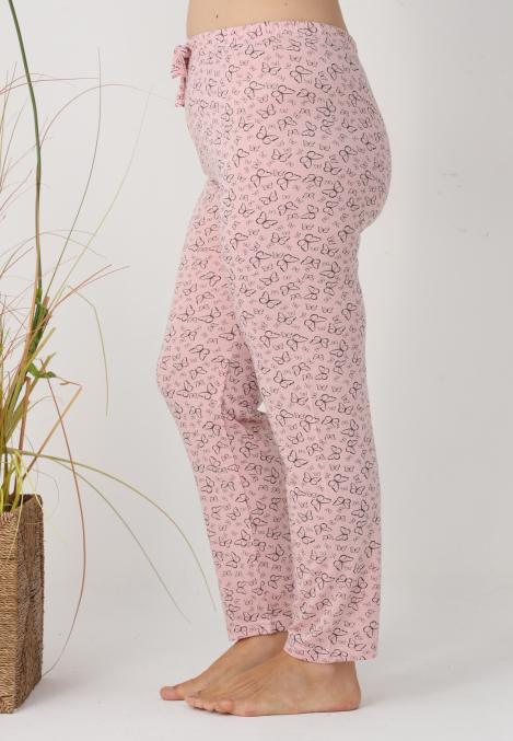 Pantaloni de Pijama Dama Lungi,Big Size,Culoare Roz cu Fluturas,Engros